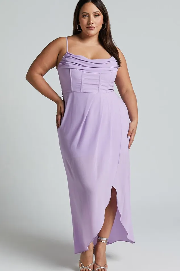 Andrina Midi Dress 8211 High Low Wrap Corset Dress In Lilac Women Showpo Curve Clothes