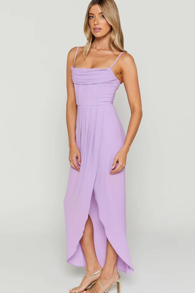Andrina Midi Dress 8211 High Low Wrap Corset Dress In Lilac Women Showpo Curve Clothes