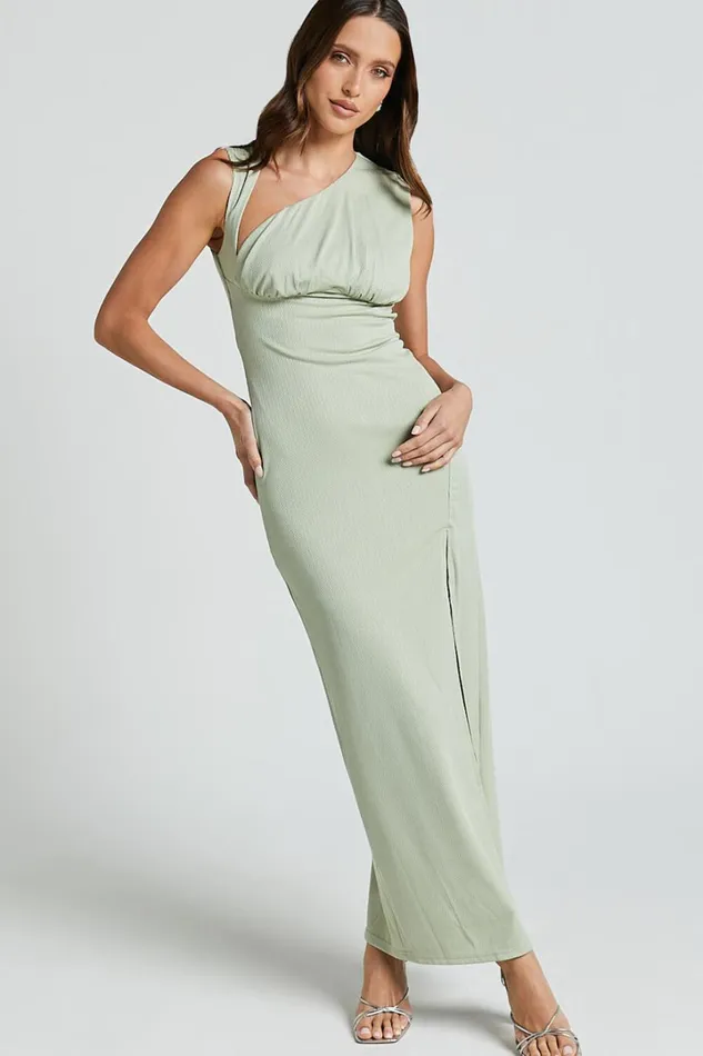 Andy Midi Dress 8211 Asymmetrical Cap Sleeve High Slit Slip Dress In Sage Women Showpo Dresses Andy Midi Dress 8211 Asymmetrical Cap Sleeve High Slit Slip Dress In Sage Women Showpo Dresses