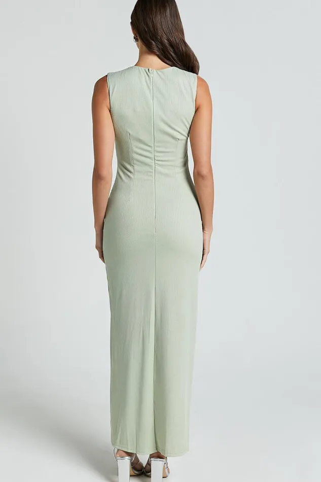 Andy Midi Dress 8211 Asymmetrical Cap Sleeve High Slit Slip Dress In Sage Women Showpo Dresses