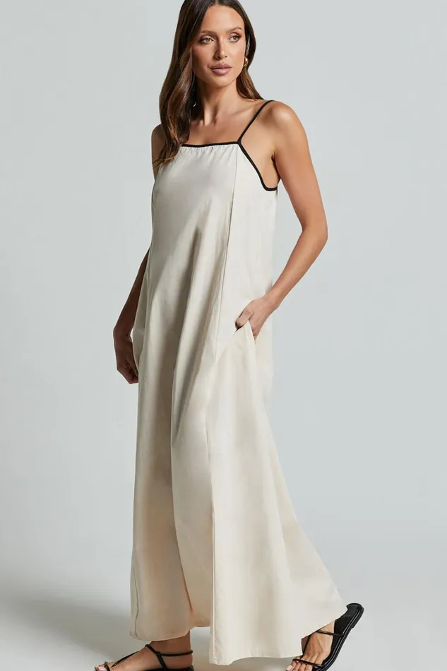 Angelina Midi Dress 8211 Straight Neck Sleeveless A Line Dress In Natural Women Showpo Conscious