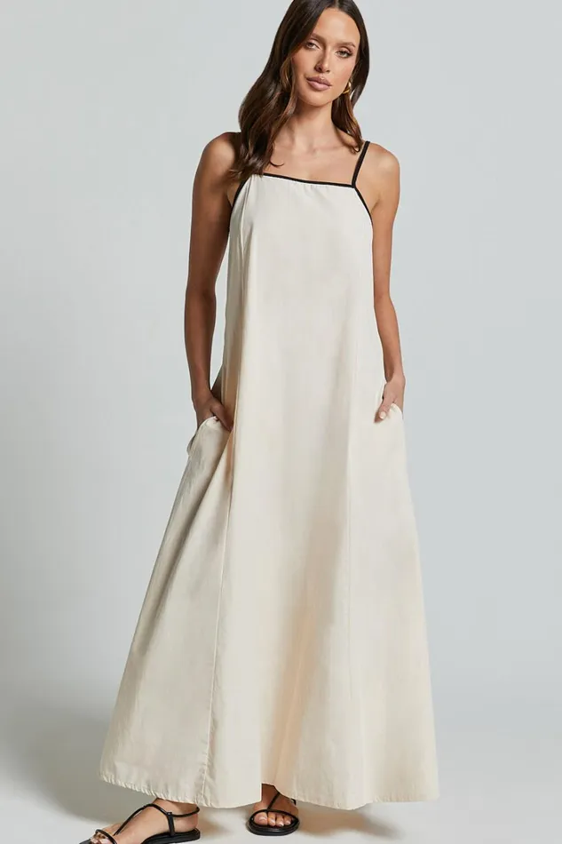 Angelina Midi Dress 8211 Straight Neck Sleeveless A Line Dress In Natural Women Showpo Conscious