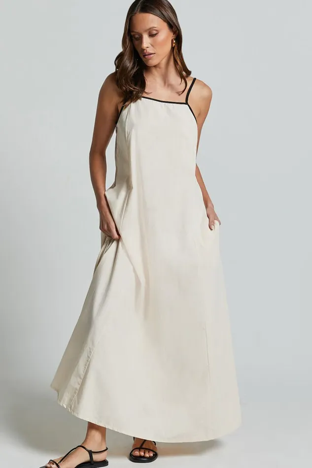Angelina Midi Dress 8211 Straight Neck Sleeveless A Line Dress In Natural Women Showpo Conscious