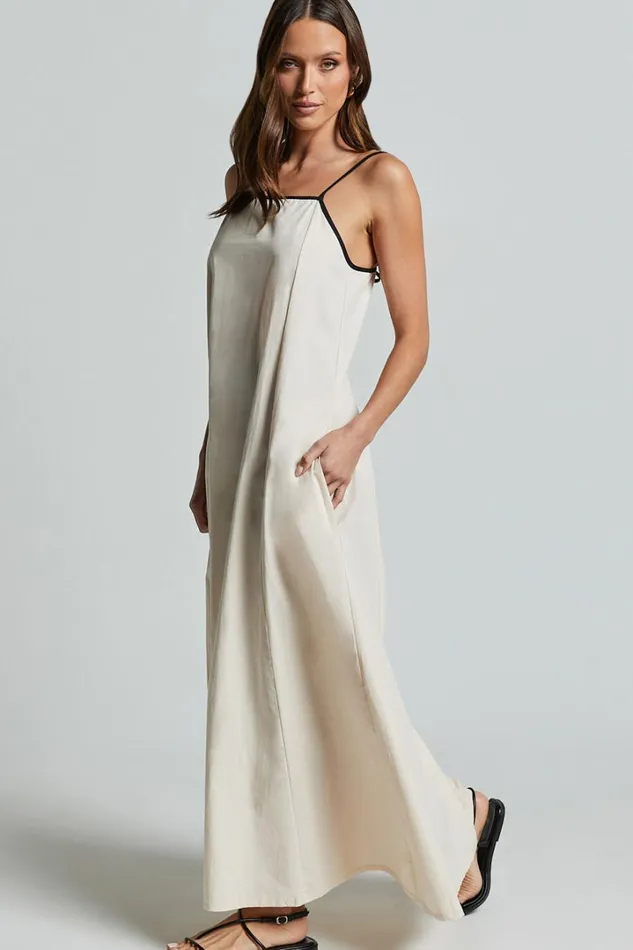 Angelina Midi Dress 8211 Straight Neck Sleeveless A Line Dress In Natural Women Showpo Conscious