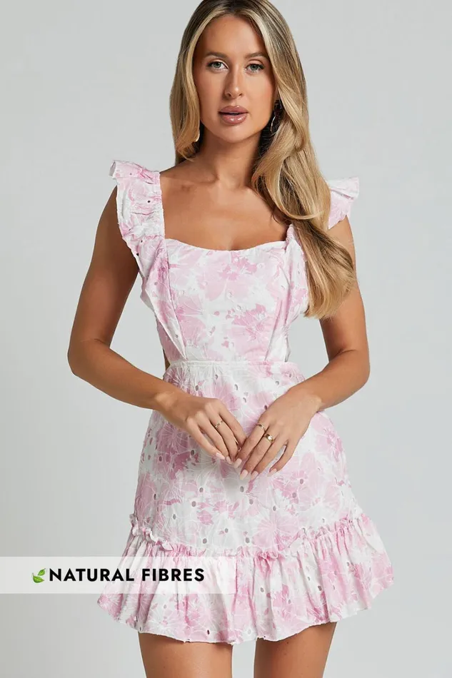 Anisha Mini Dress 8211 Flutter Sleeve Straight Neck With Tie Back Dress In Pink And White Floral Print Women Showpo Conscious Anisha Mini Dress 8211 Flutter Sleeve Straight Neck With Tie Back Dress In Pink And White Floral Print Women Showpo Conscious