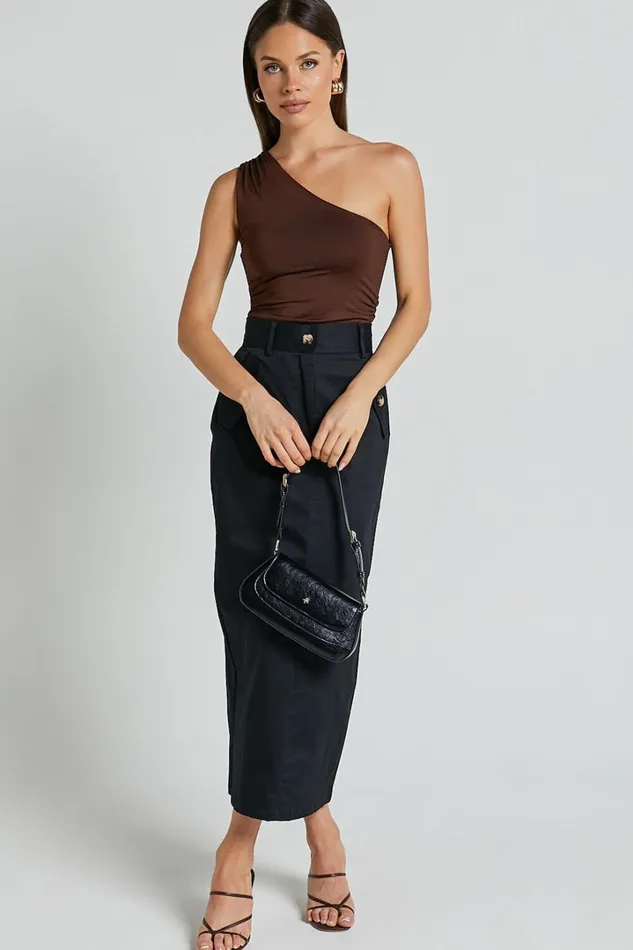 Anna Midi Skirt 8211 High Waisted Cargo In Black Women Showpo Skirts