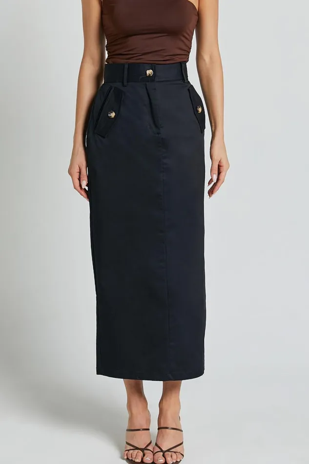 Anna Midi Skirt 8211 High Waisted Cargo In Black Women Showpo Skirts