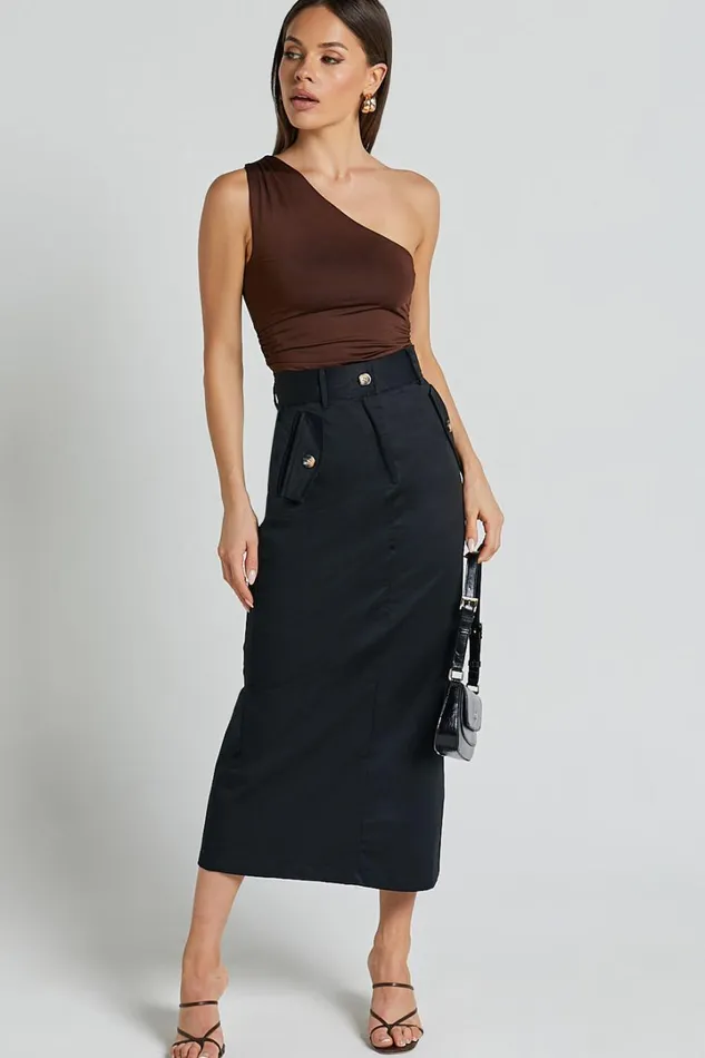 Anna Midi Skirt 8211 High Waisted Cargo In Black Women Showpo Skirts