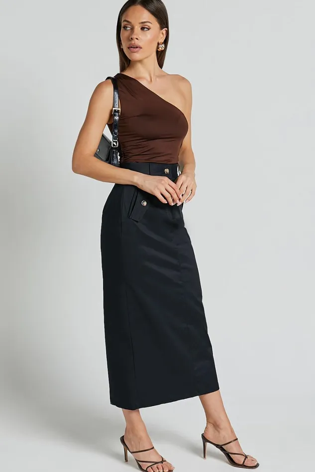 Anna Midi Skirt 8211 High Waisted Cargo In Black Women Showpo Skirts