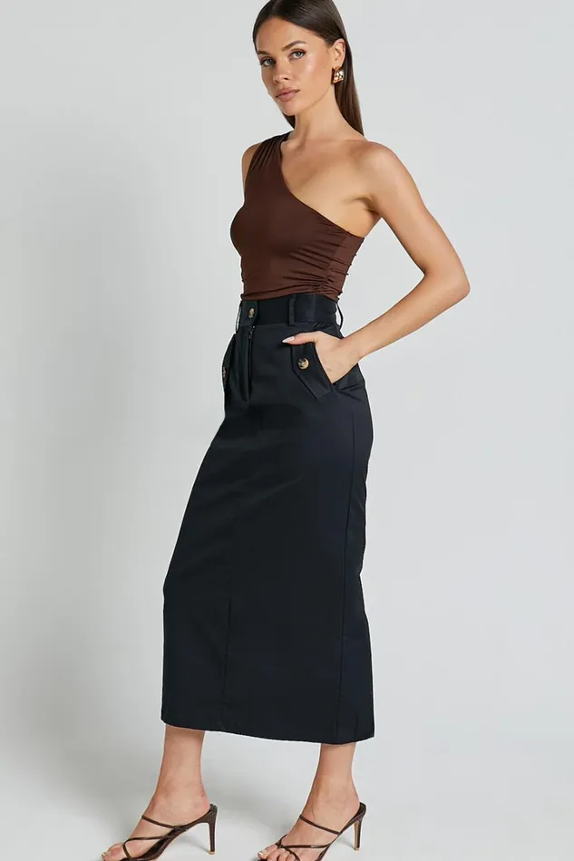Anna Midi Skirt 8211 High Waisted Cargo In Black Women Showpo Skirts