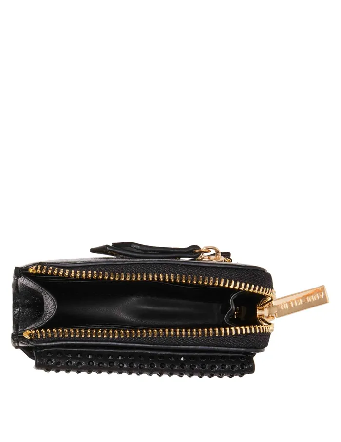 Anne Klein 2 Piece Envelope Flap Curved Wallet With Rhinestones Black Women Handbags