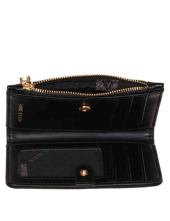Anne Klein 2 Piece Gift Set With Rhinestone Zip Clutch And Card Case Black Women Handbags