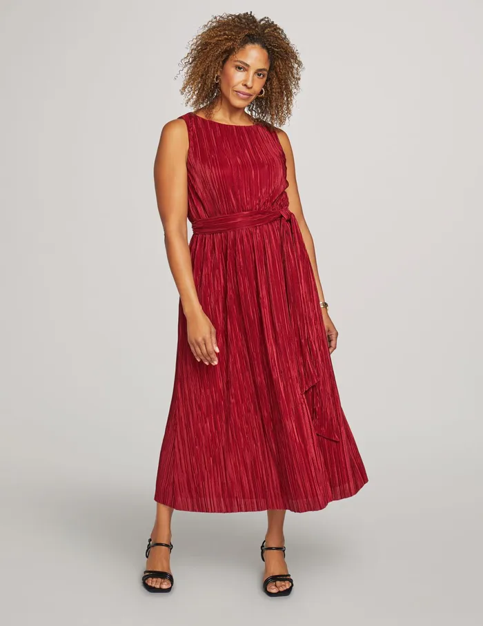 Anne Klein Boatneck Pleated Midi Dress Titian Red Women Clothing