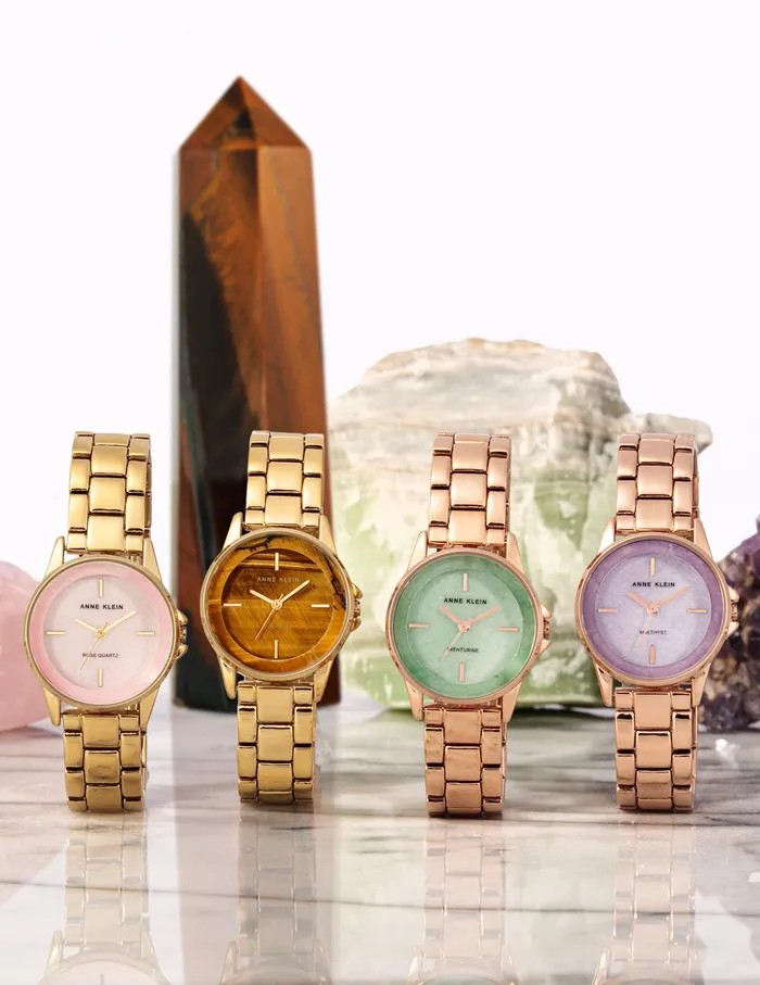 Anne Klein Gemstone Dial Bracelet Watch Rose Quartz Women Watches 038 Jewelry