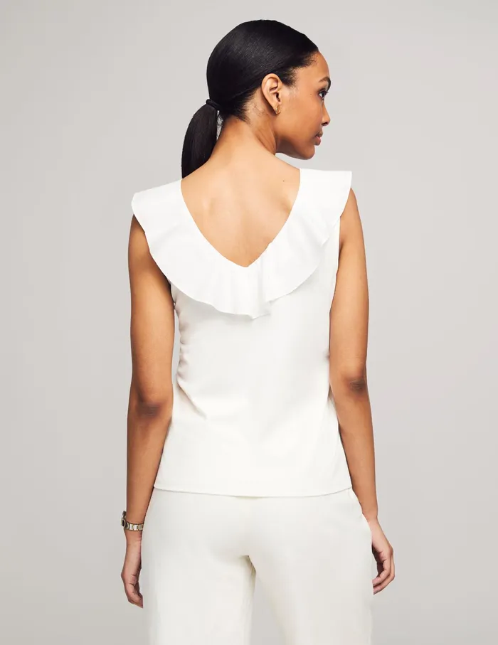 Anne Klein Harmony Woven Combo Flounce Top Bright White Women Clothing