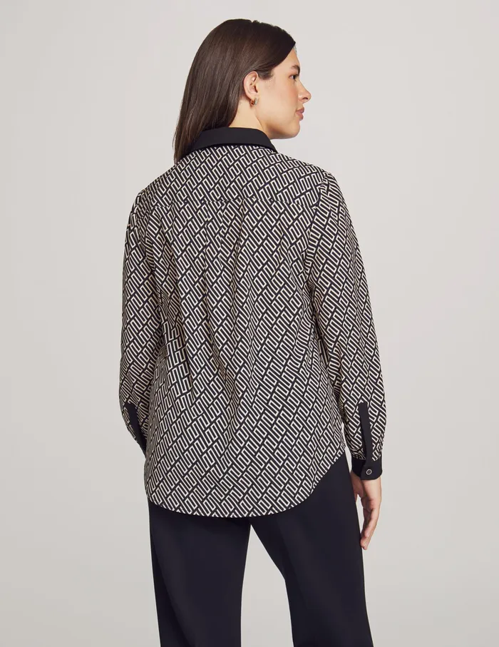 Anne Klein Long Sleeve Combo Button Down Blouse Anne Black Women Clothing