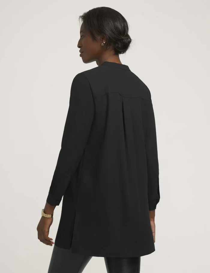 Anne Klein Petite PopOver Blouse With Covered Placket And Side Slits Anne Black Women Clothing