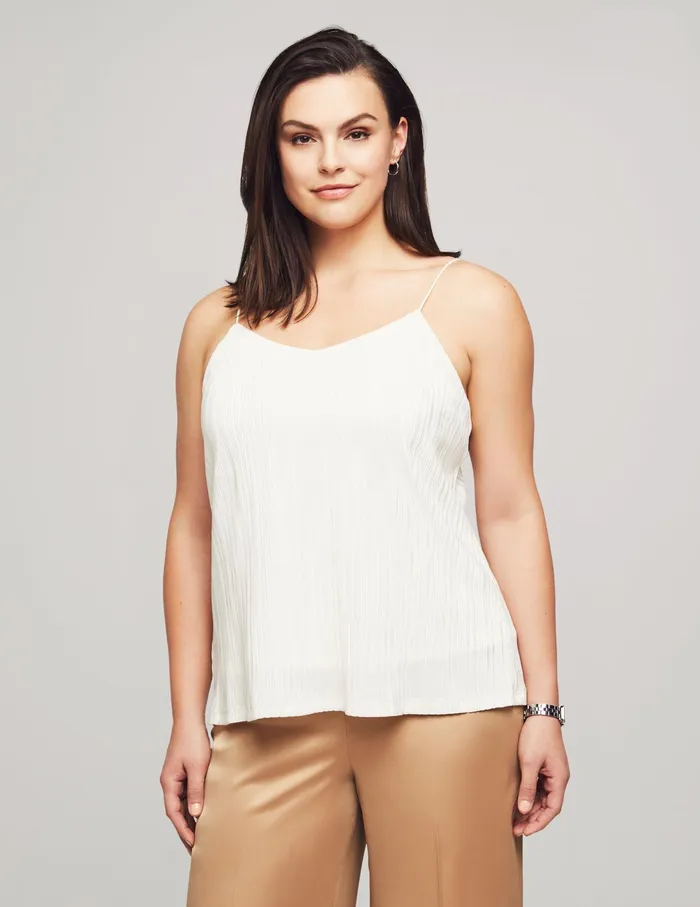 Anne Klein Pleated Knit VNeck Cami Anne White Women Clothing