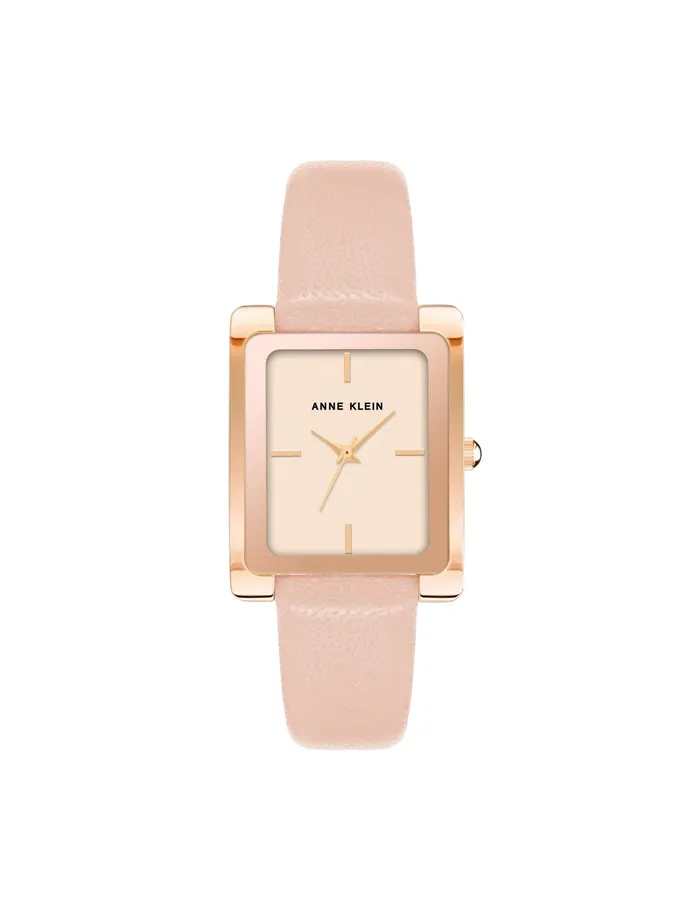 Anne Klein Rectangular Case Leather Band Watch Rose Goldtone Women Watches 038 Jewelry