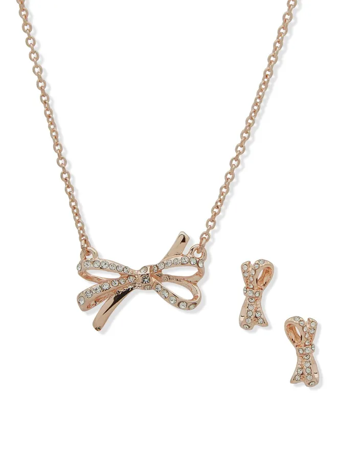 Anne Klein Rose Gold Bow Necklace And Earring Set In Pouch Rose Gold Women Watches 038 Jewelry Anne Klein Rose Gold Bow Necklace And Earring Set In Pouch Rose Gold Women Watches 038 Jewelry