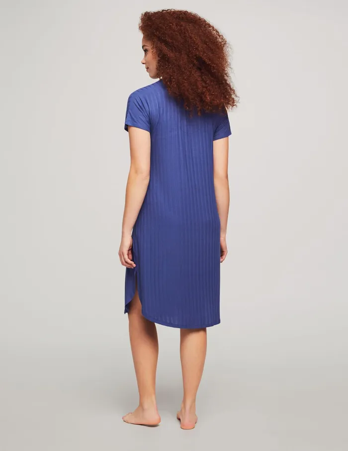 Anne Klein Short Sleeve Midi Nightgown Indigo Women Clothing