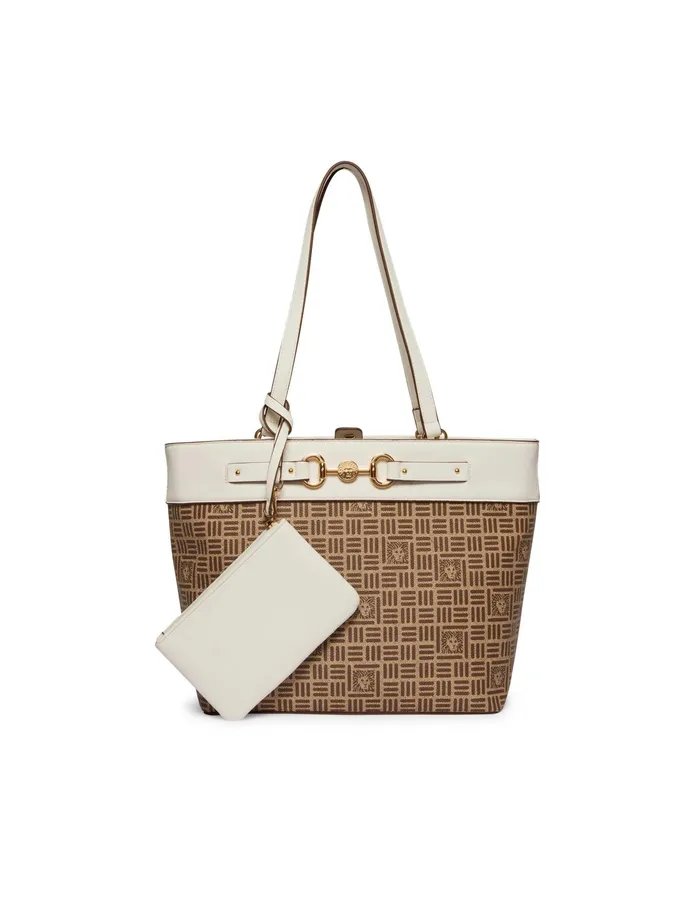 Anne Klein Tile Lion Logo Tote Bag Cool Grey Lion Logo Print Women Handbags
