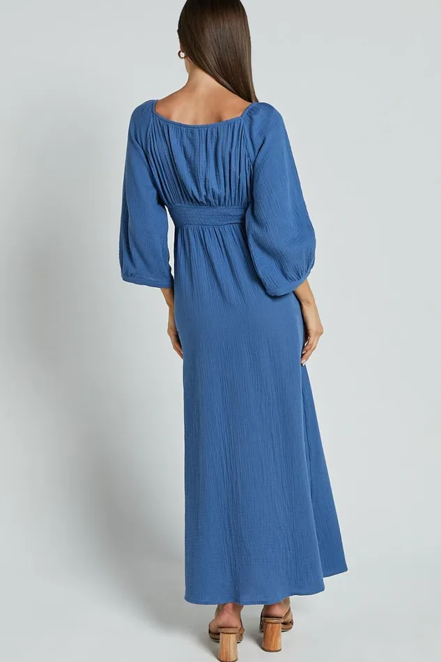Anya Midi Dress 8211 V Neck Long Sleeve Dress In Blue Women Showpo Dresses