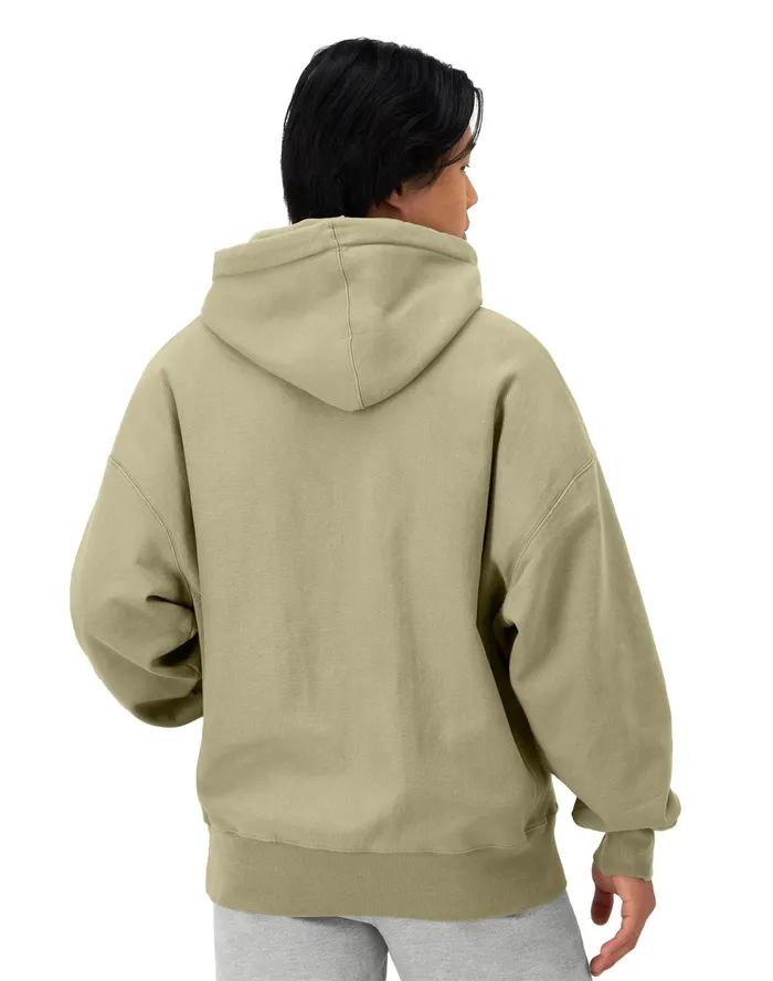 Arena Reverse Weave Hoodie C Patch Washed Sandstone Green Men Champion Hoodies and Sweatshirts