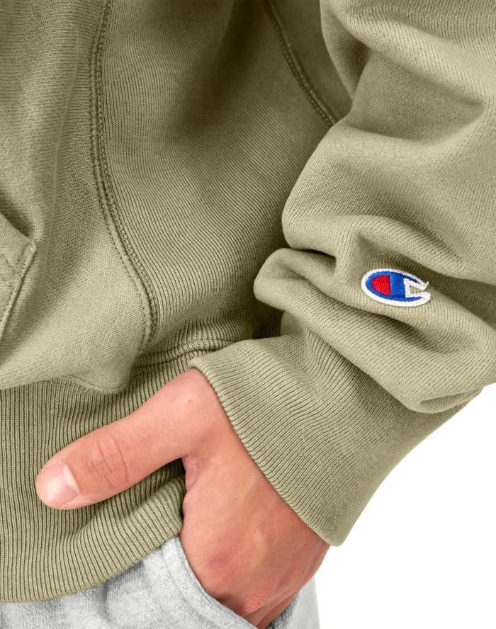 Arena Reverse Weave Hoodie C Patch Washed Sandstone Green Men Champion Hoodies and Sweatshirts