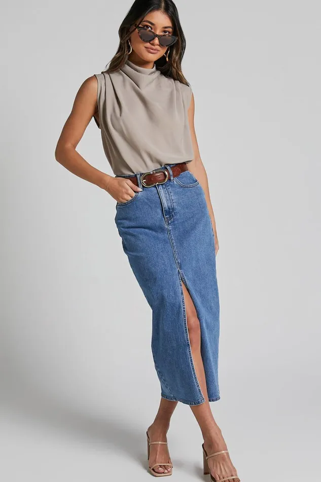 Arianae Top 8211 High Neck Top In Sand Women Showpo Tops