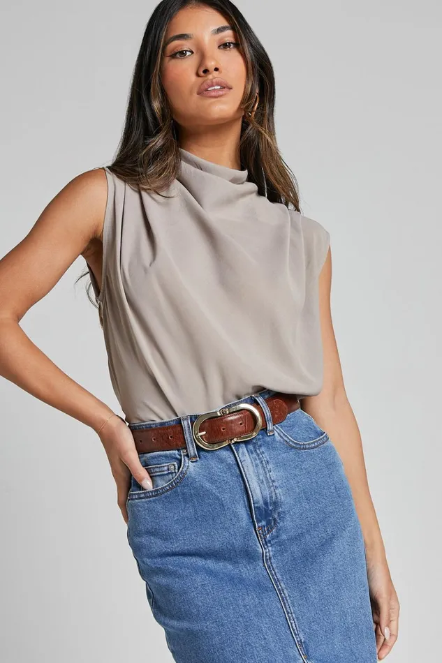 Arianae Top 8211 High Neck Top In Sand Women Showpo Tops