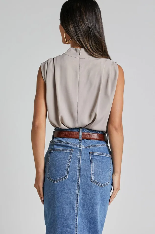 Arianae Top 8211 High Neck Top In Sand Women Showpo Tops