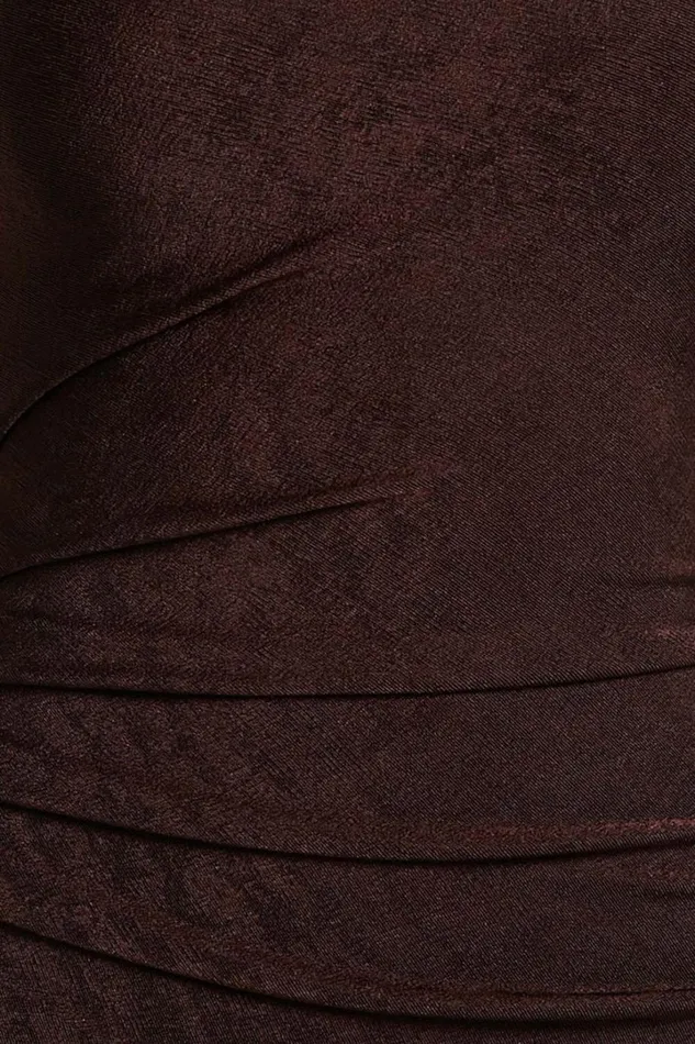 Arietty Midi Dress 8211 One Shoulder Asymmetrical Ruched Dress In Chocolate Women Showpo Curve Clothes