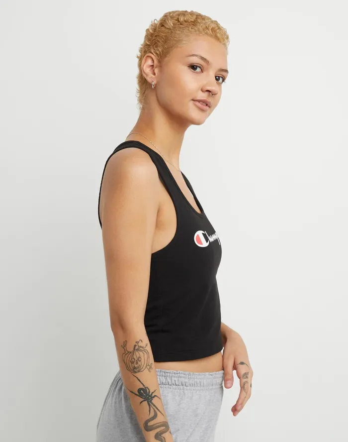 Authentic Crop Top Script Logo Black Women Champion TShirts and Tops