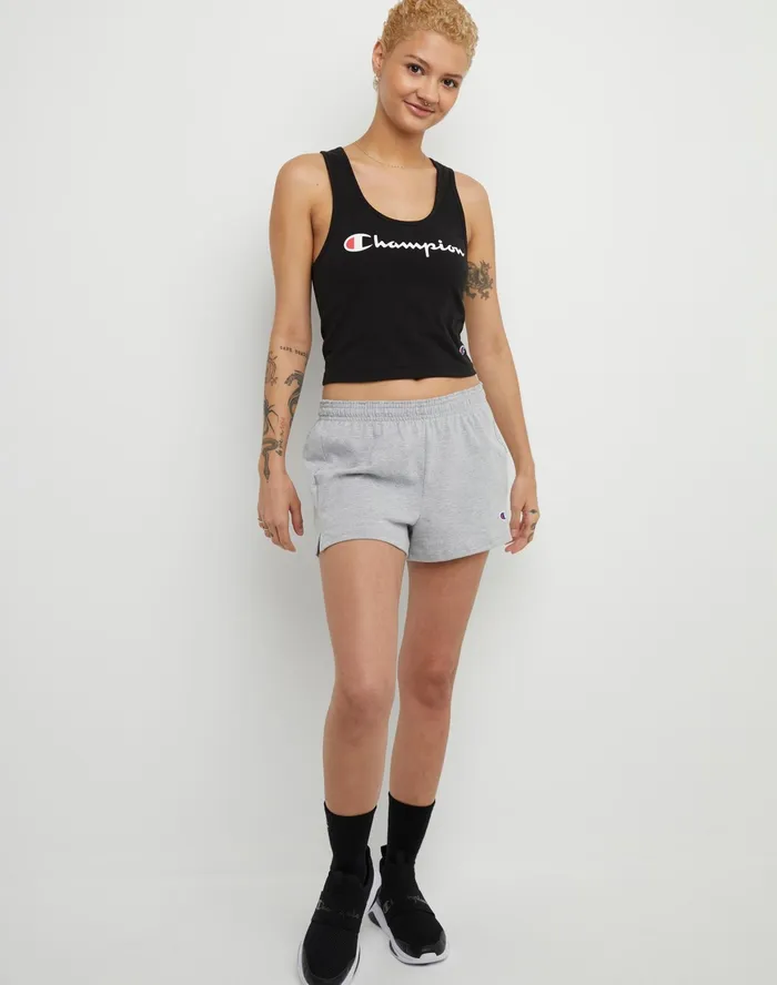 Authentic Crop Top Script Logo Black Women Champion TShirts and Tops