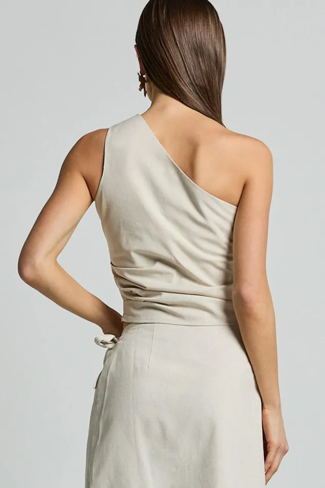 Bailey Top 8211 Linen Look One Shoulder Pleated Bodice Top In Natural Women Showpo Conscious