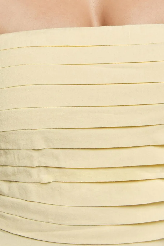 Barbra Midi Dress 8211 Strapless Ruched Bodice Dress In Lemon Women Showpo Dresses