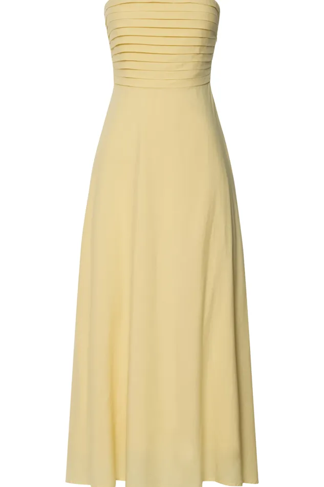 Barbra Midi Dress 8211 Strapless Ruched Bodice Dress In Lemon Women Showpo Dresses