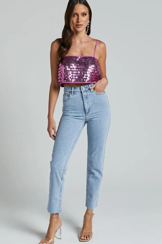 Barlyn Crop Top 8211 Square Neck Crop Flat Sequin Top In Orchid Women Showpo Tops