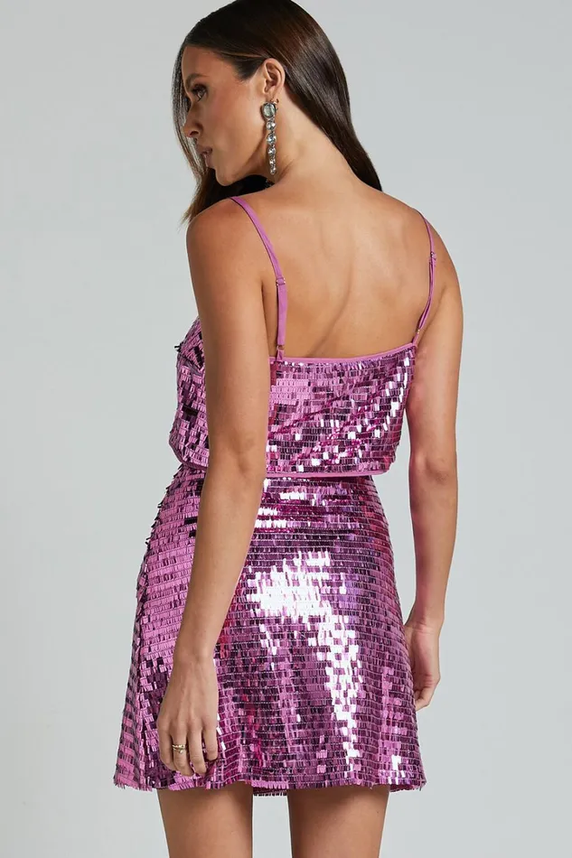 Barlyn Crop Top 8211 Square Neck Crop Flat Sequin Top In Orchid Women Showpo Tops