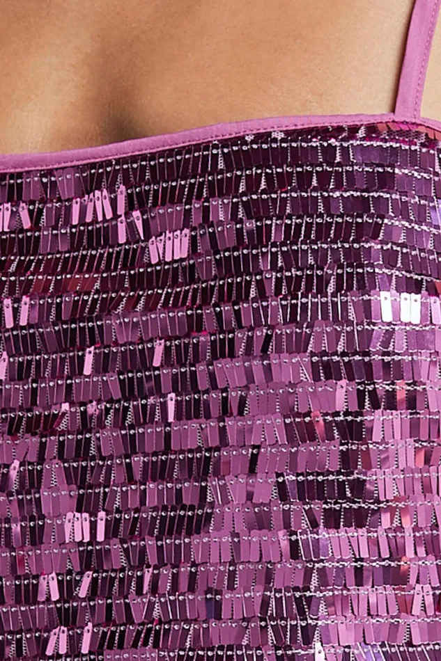 Barlyn Crop Top 8211 Square Neck Crop Flat Sequin Top In Orchid Women Showpo Tops