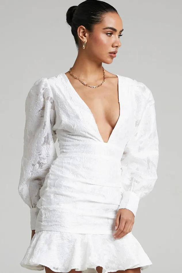 Baxia Mini Dress 8211 Textured Balloon Sleeve Dress In White Women Showpo Dresses