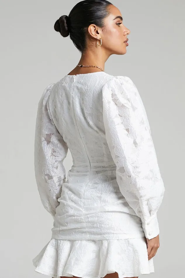 Baxia Mini Dress 8211 Textured Balloon Sleeve Dress In White Women Showpo Dresses
