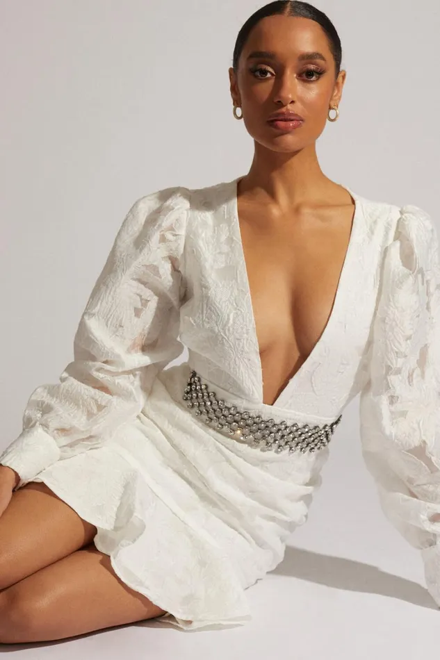Baxia Mini Dress 8211 Textured Balloon Sleeve Dress In White Women Showpo Dresses