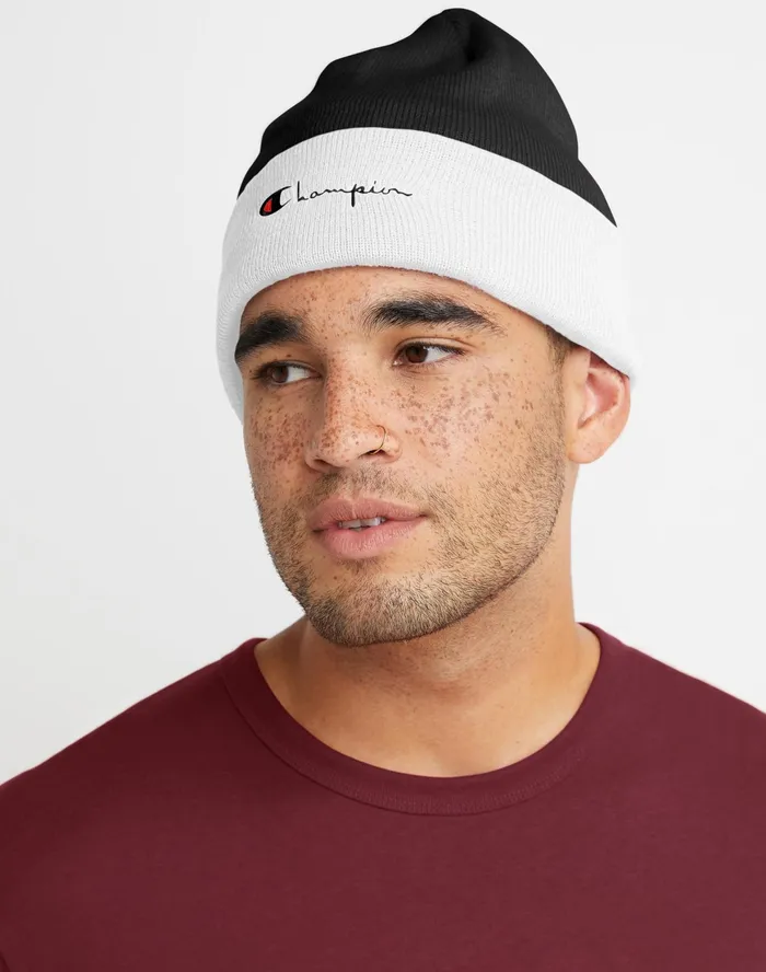 Beanie With Cuff Corporate Script Blackwhite MenWomen Champion Hats