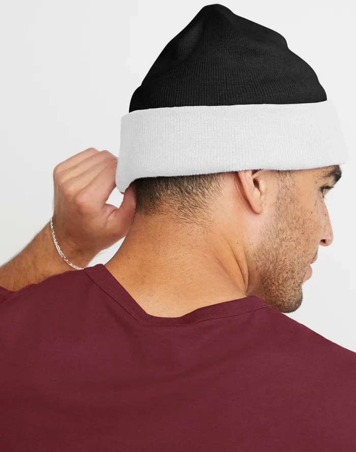 Beanie With Cuff Corporate Script Blackwhite MenWomen Champion Hats