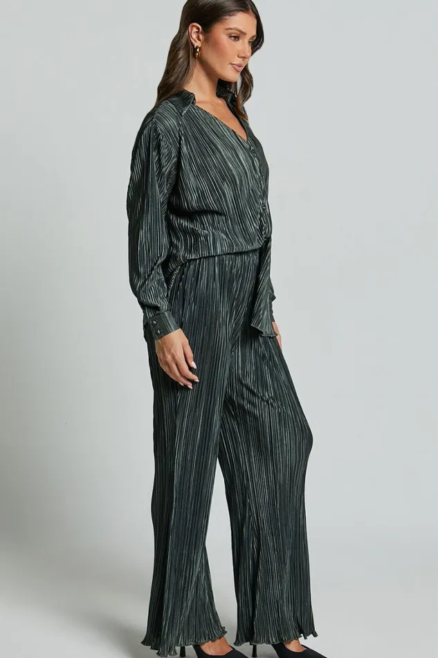 Beca Pants 8211 High Waisted Plisse Flared Pants In Olive Women Showpo Pants