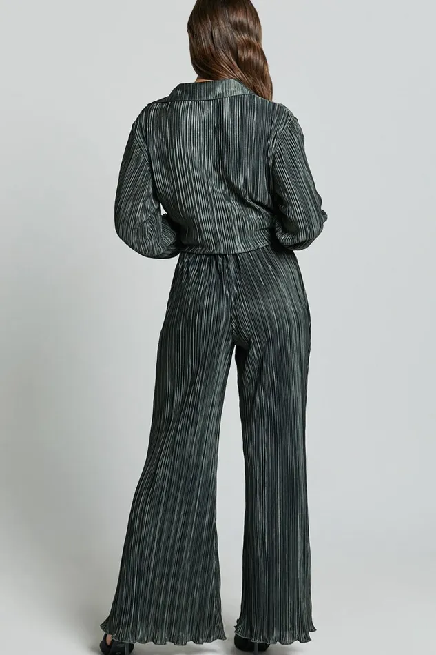Beca Pants 8211 High Waisted Plisse Flared Pants In Olive Women Showpo Pants