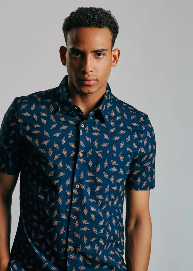 Ben Sherman Archive Print Shirts Men Art Deco Geo Print Shirt 8211 Dark Navy