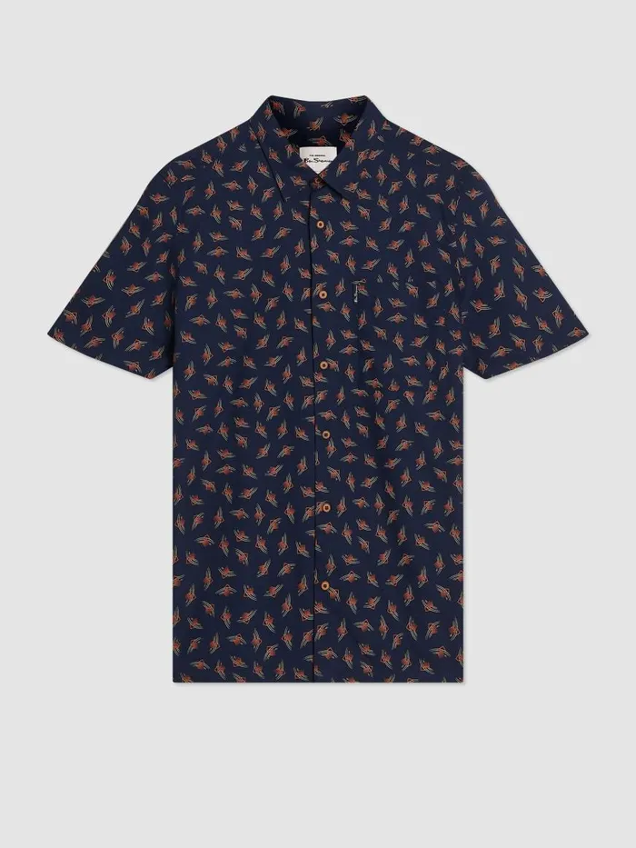 Ben Sherman Archive Print Shirts Men Art Deco Geo Print Shirt 8211 Dark Navy